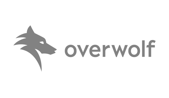 Logo featuring a stylized wolf head and the word 'overwolf' in black.