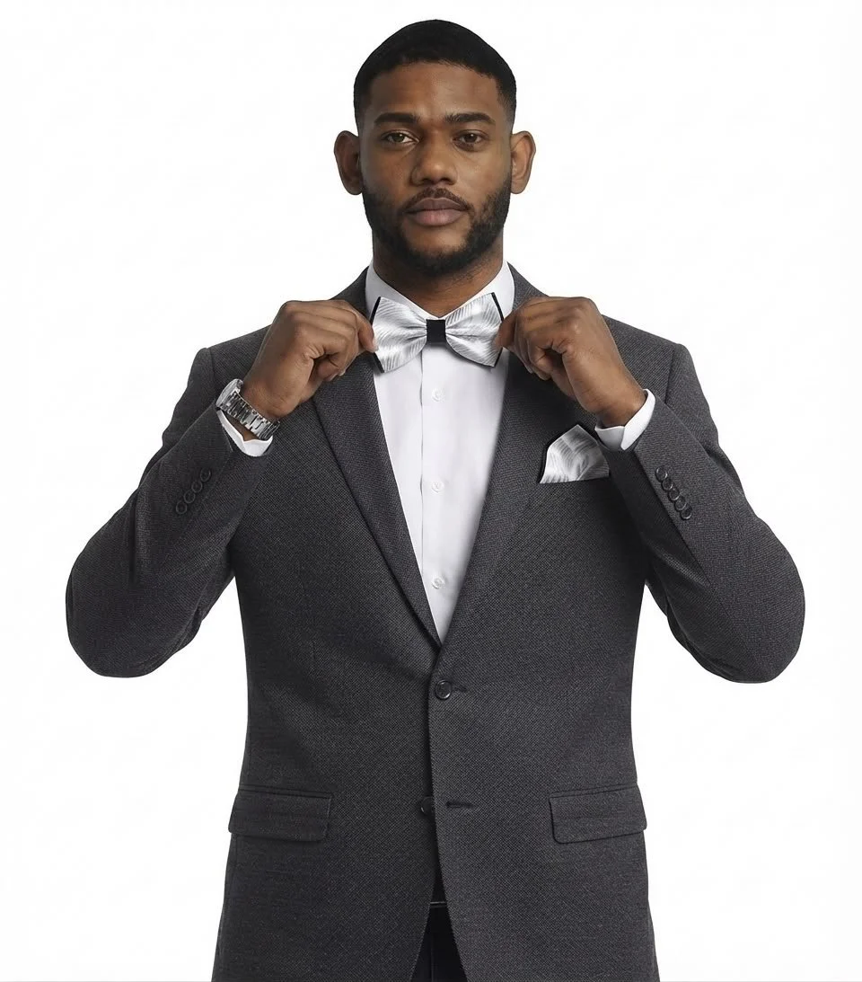The Monarch Silver & Black Border Bow Tie