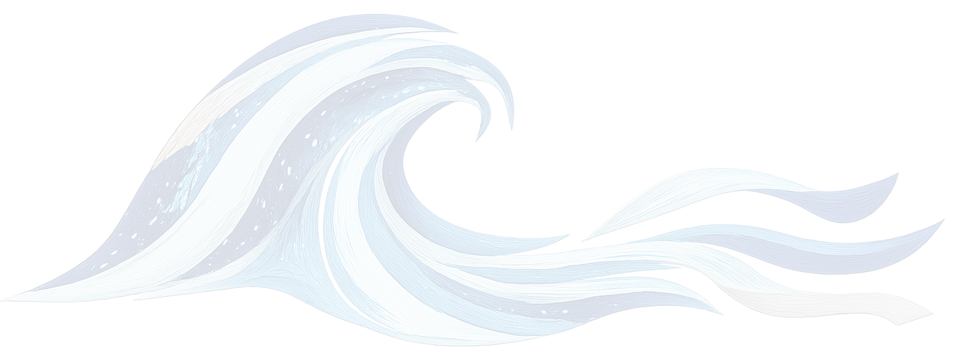 Digital illustration of a large blue ocean wave with white highlights, curling over with a realistic appearance.