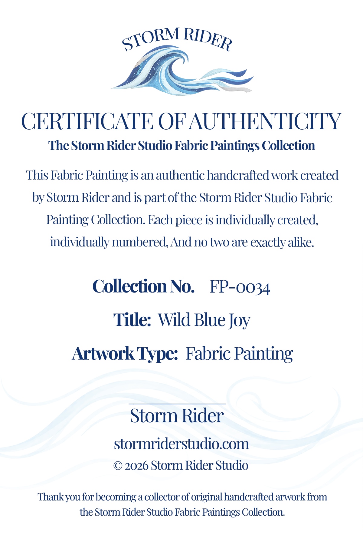 Wild Blue Joy certificate
