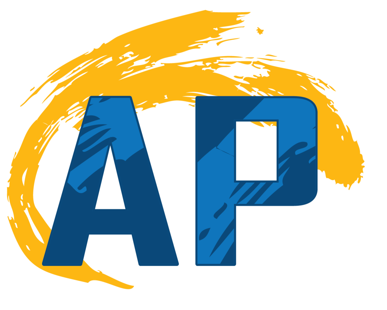 AP logo with blue letters and a yellow brushstroke background