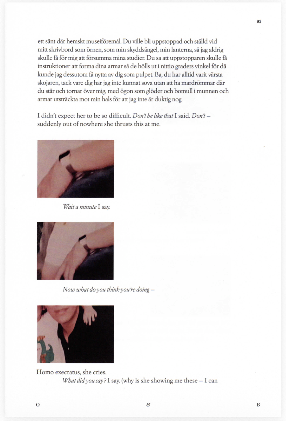 Three photos showing close-up of a person's hand, with the hand resting on a person's lap, a person's arm and hand with the other hand resting on their thigh, and a person smiling, wearing a black shirt, with their arm and hand resting on their shoul