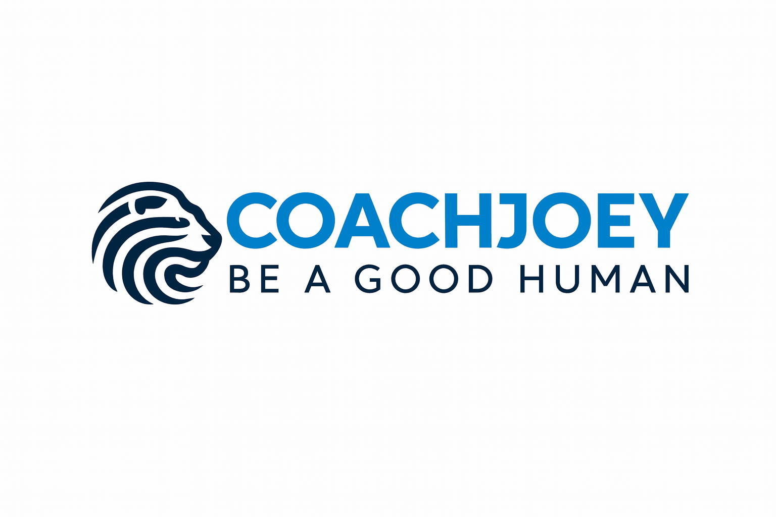 CoachJoey logo featuring the lion head emblem and the tagline "Be A Good Human," representing leadership, community, and intentional living.