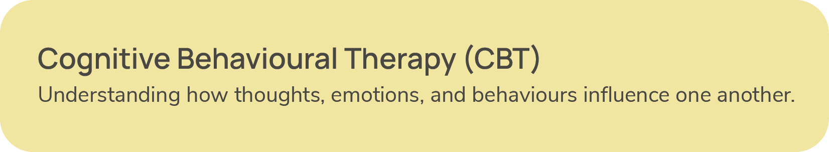 Text describing Cognitive Behavioral Therapy (CBT): 'Understanding how thoughts, emotions, and behaviors influence one another'.