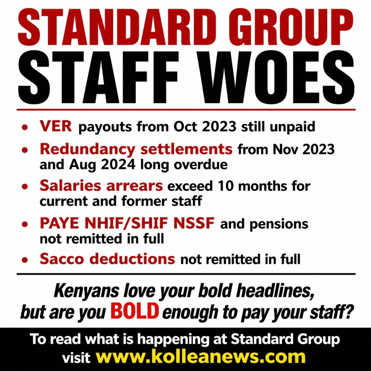 An inforgraphic listing staff woes at the Standard Group