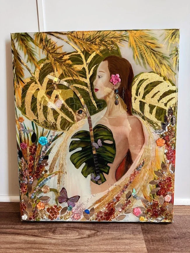 Oil resin mirror mosaic painting " Aloha Dreams "18x24