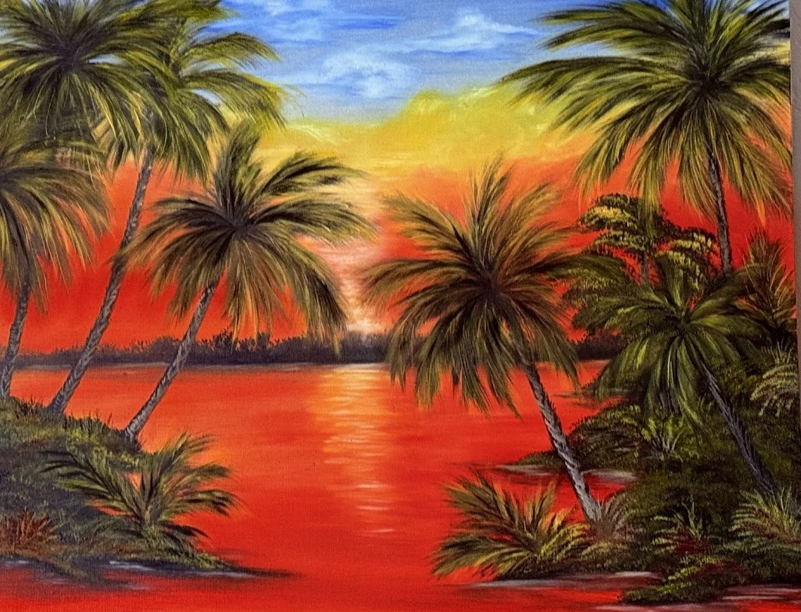Palm Shadows in Sunset Glow