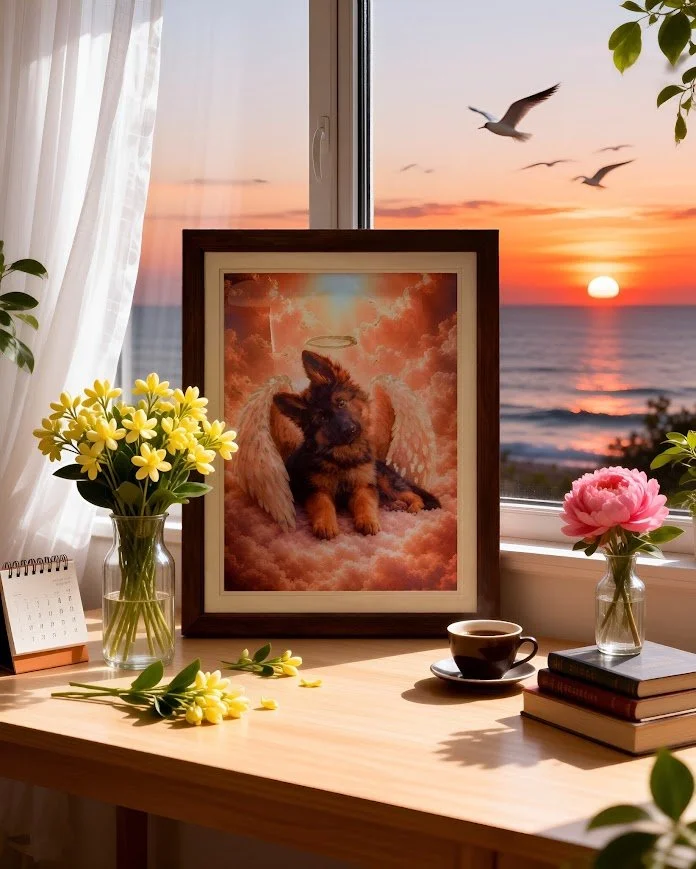 Custom Pet Memorial Resin Painting from Photo | Angel Wings, Halo, Clouds (Made-to-Order)