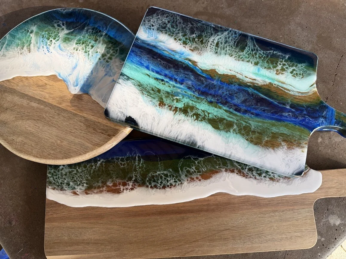 Resin Ocean Waves Wooden Serving Board Art