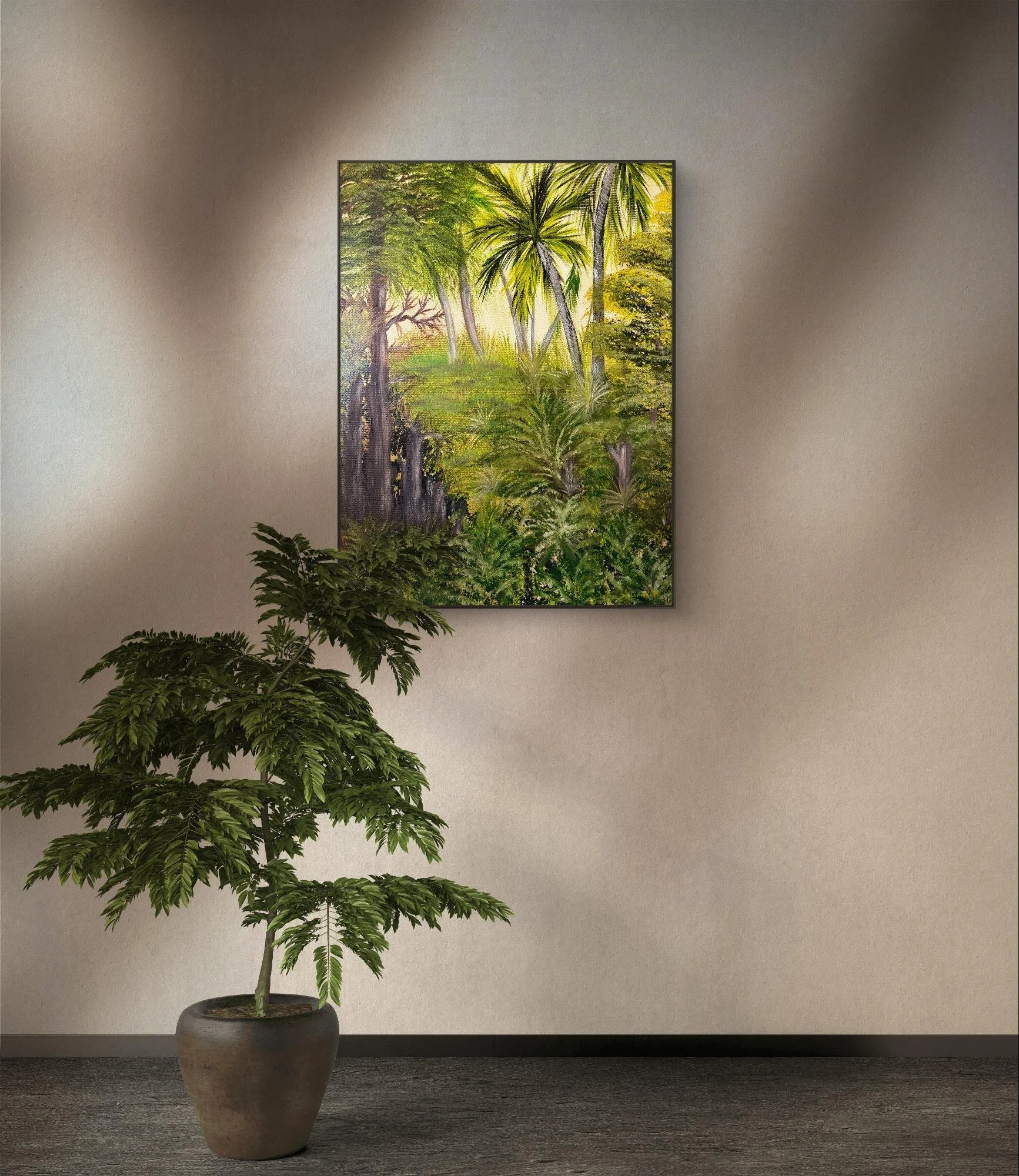 Green Botanical Oil painting on canvas "Tropical reverie"