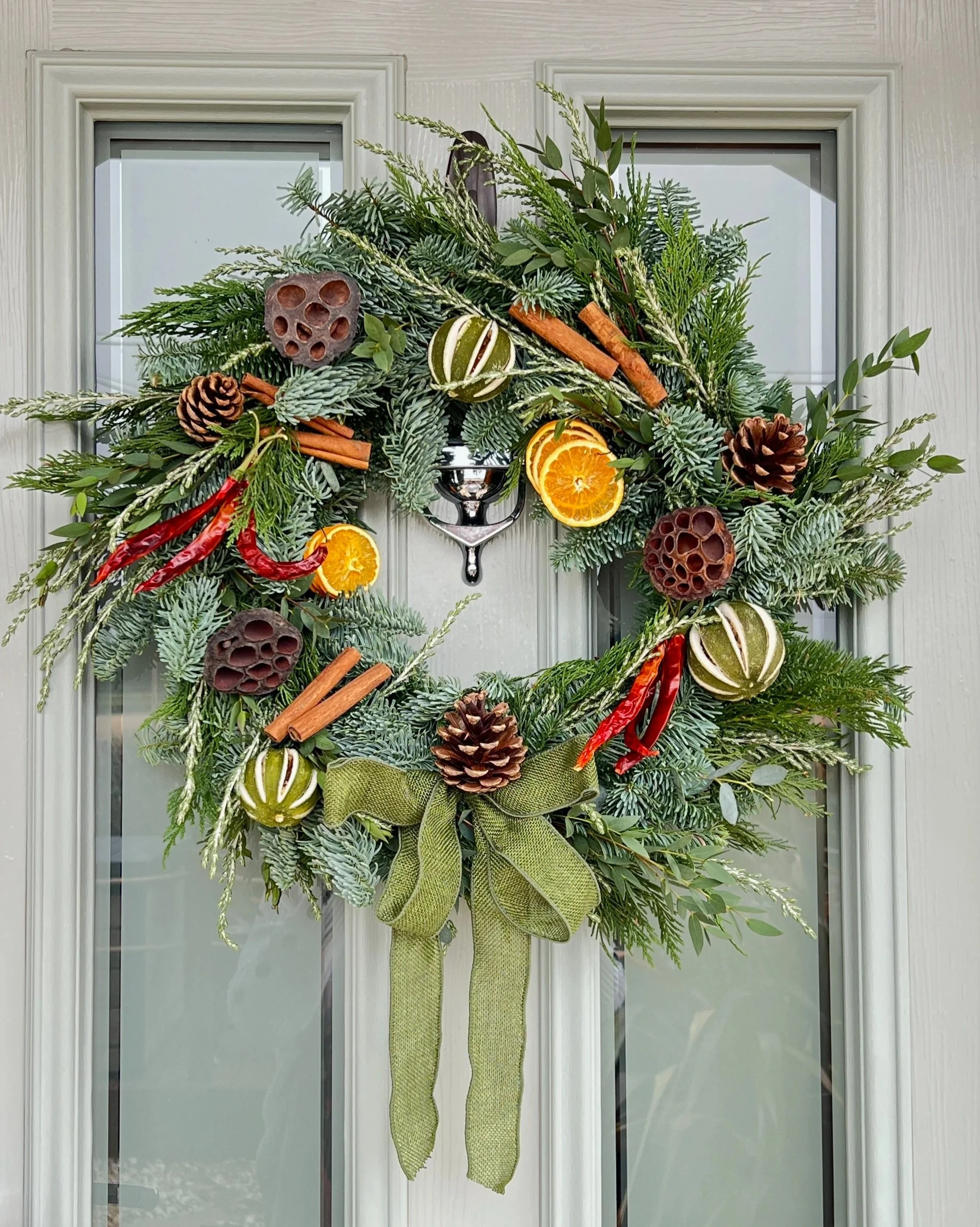 Real Christmas Wreath with luxury pine on door