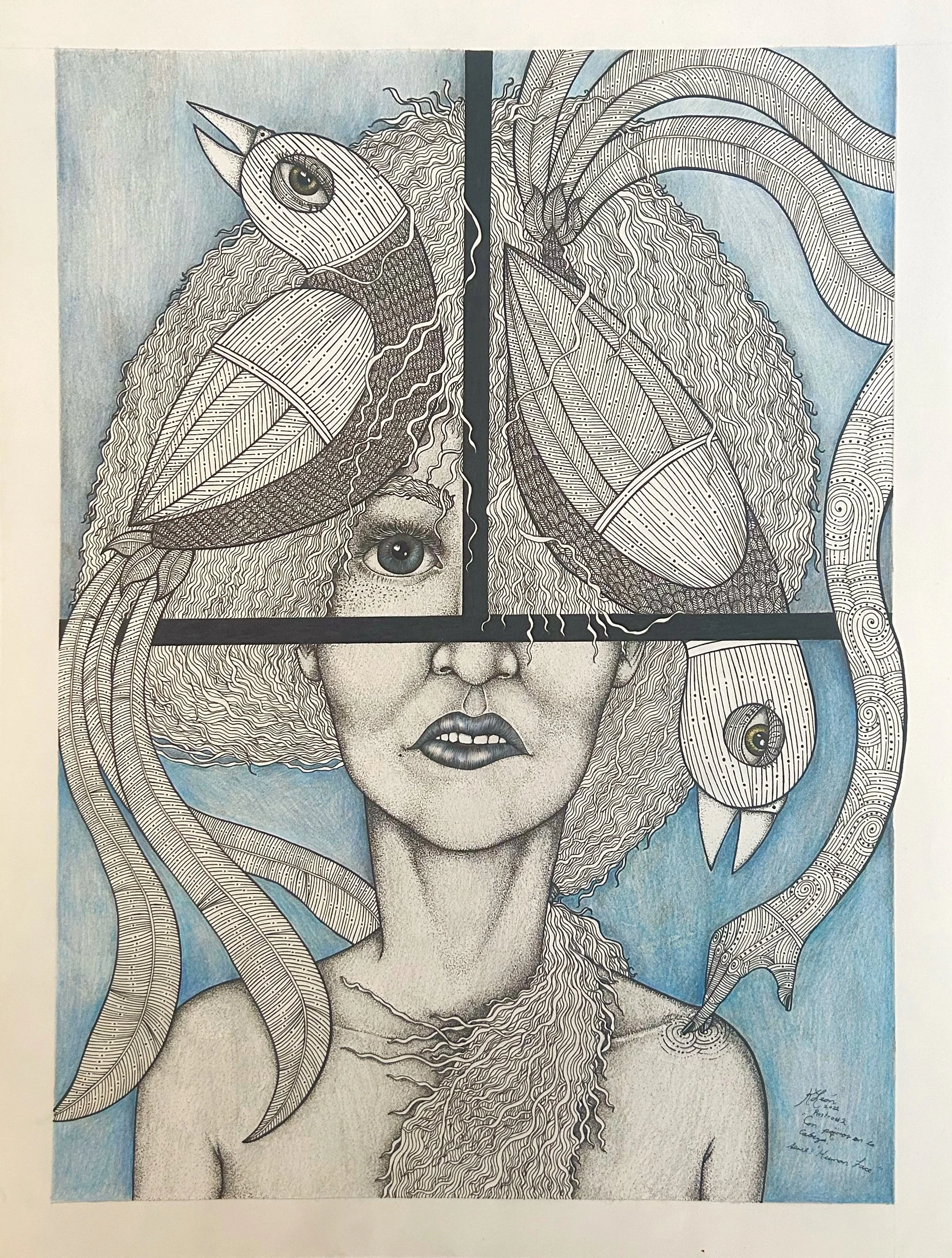 With birds on the head (on paper)