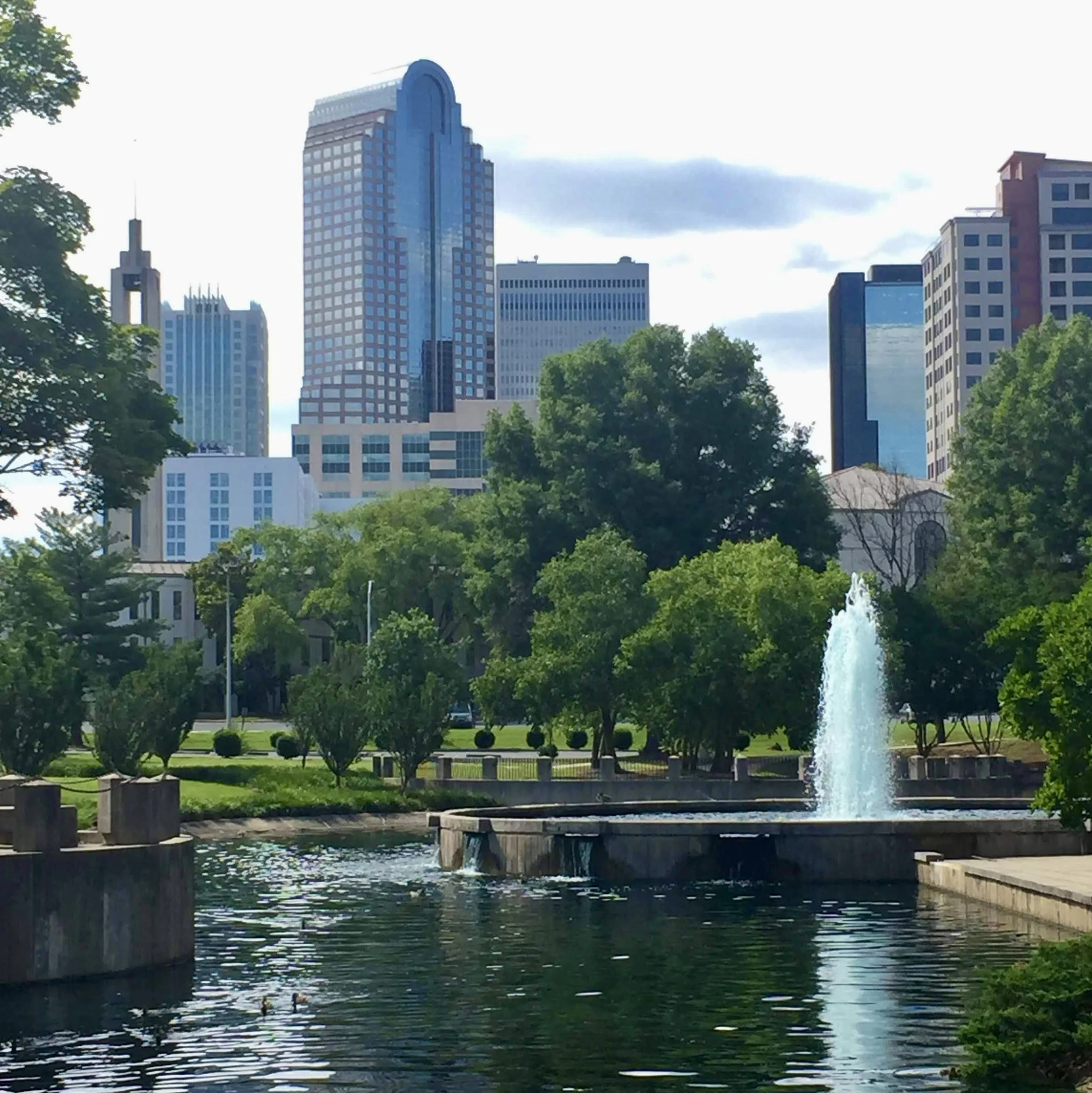 Charlotte, North Carolina city center with fountain on home page for bookkeeping services