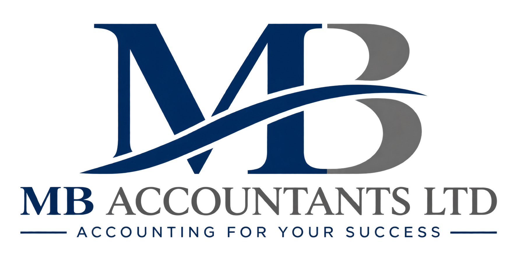 Logo for MB Accounting Ltd with a stylized M and D intertwined, blue and gray colors, tagline 'Accounting for Your Success'