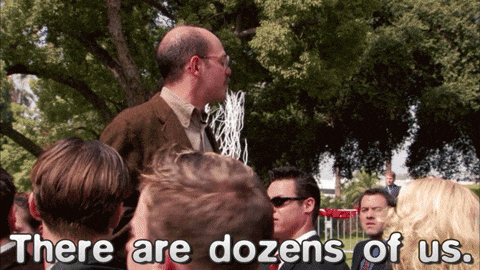 Arrested Development GIF of Tobias saying, "There are dozens of us! Dozens!"
