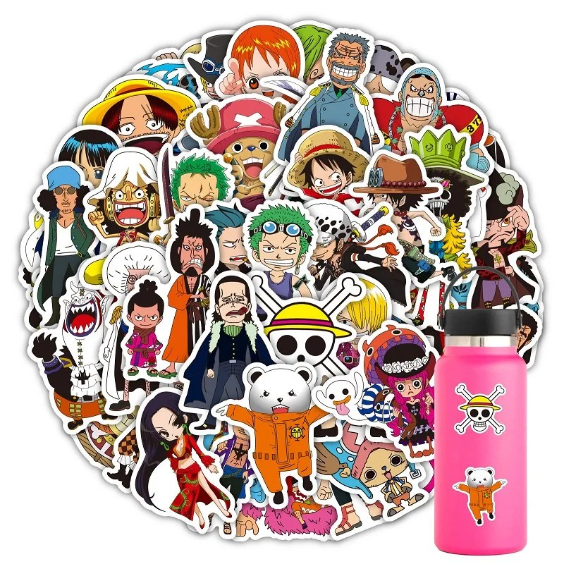 One Piece anime sticker pack featuring Luffy, Zoro, and Chopper waterproof vinyl decals