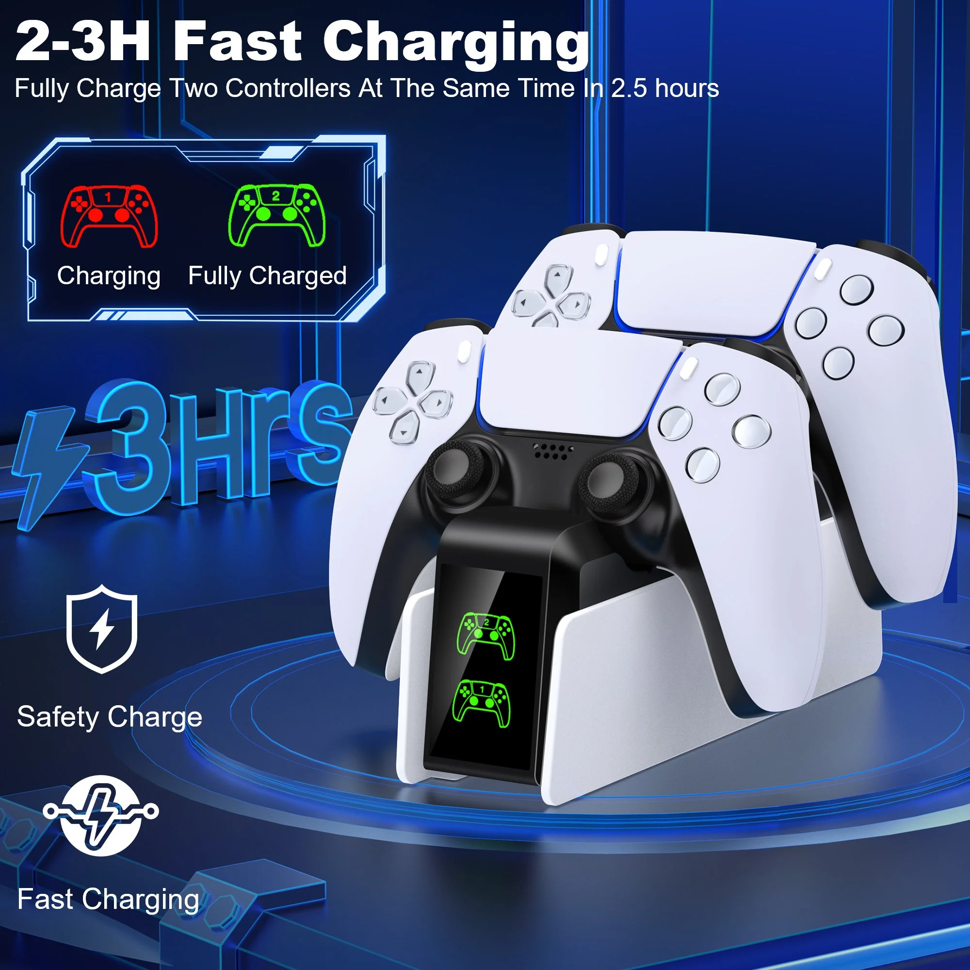 PS5 dual controller charging station black and white dualsense duo wireless charger dock.