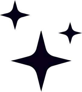 Cinco estrelas negras de diferentes tamanhos em fundo branco.