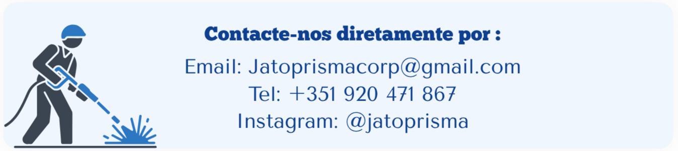 Contact information section with blue text on a light background, including email, phone number, and Instagram handle. An illustration of a person using a power washer is on the left.