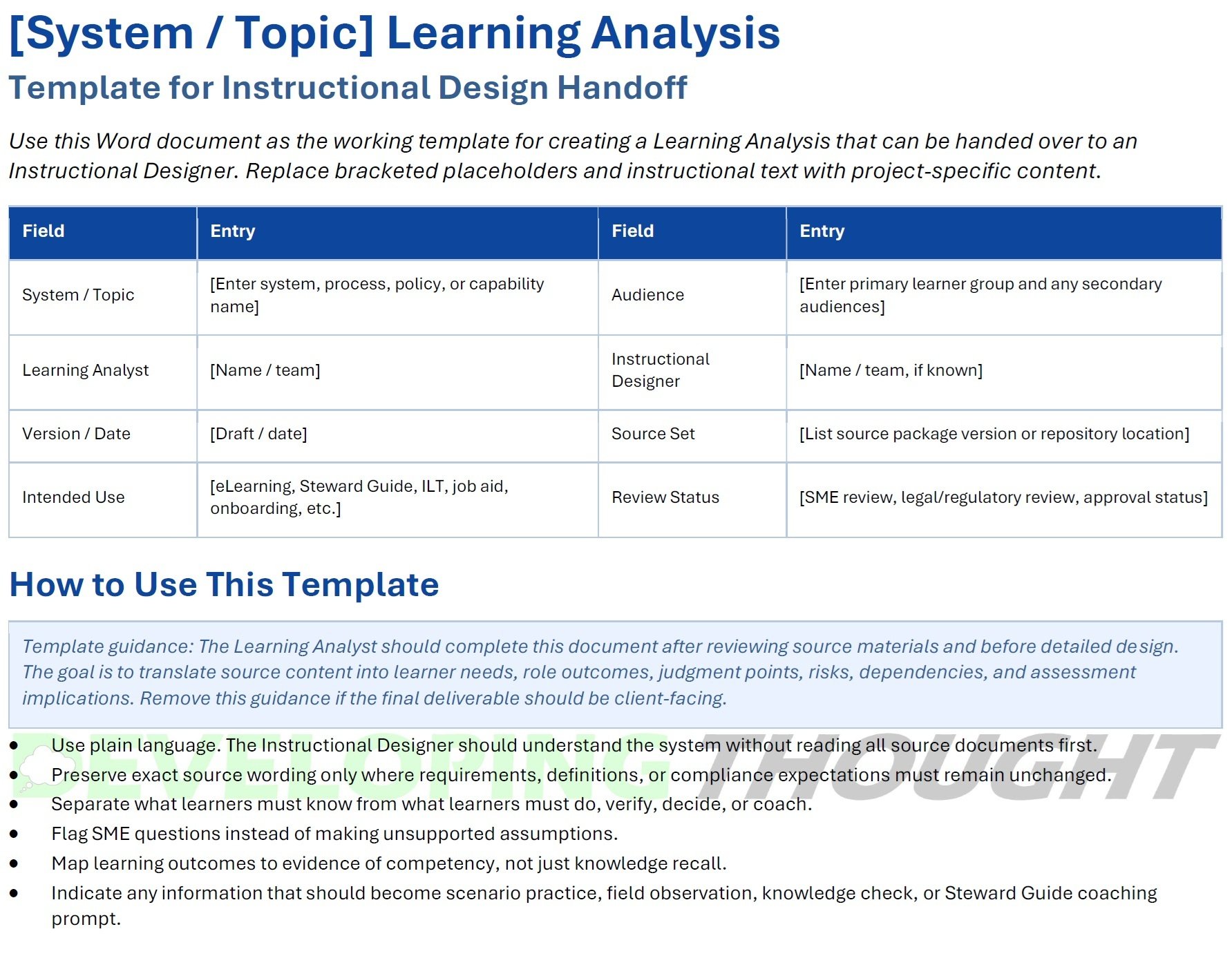Learning Analysis Template