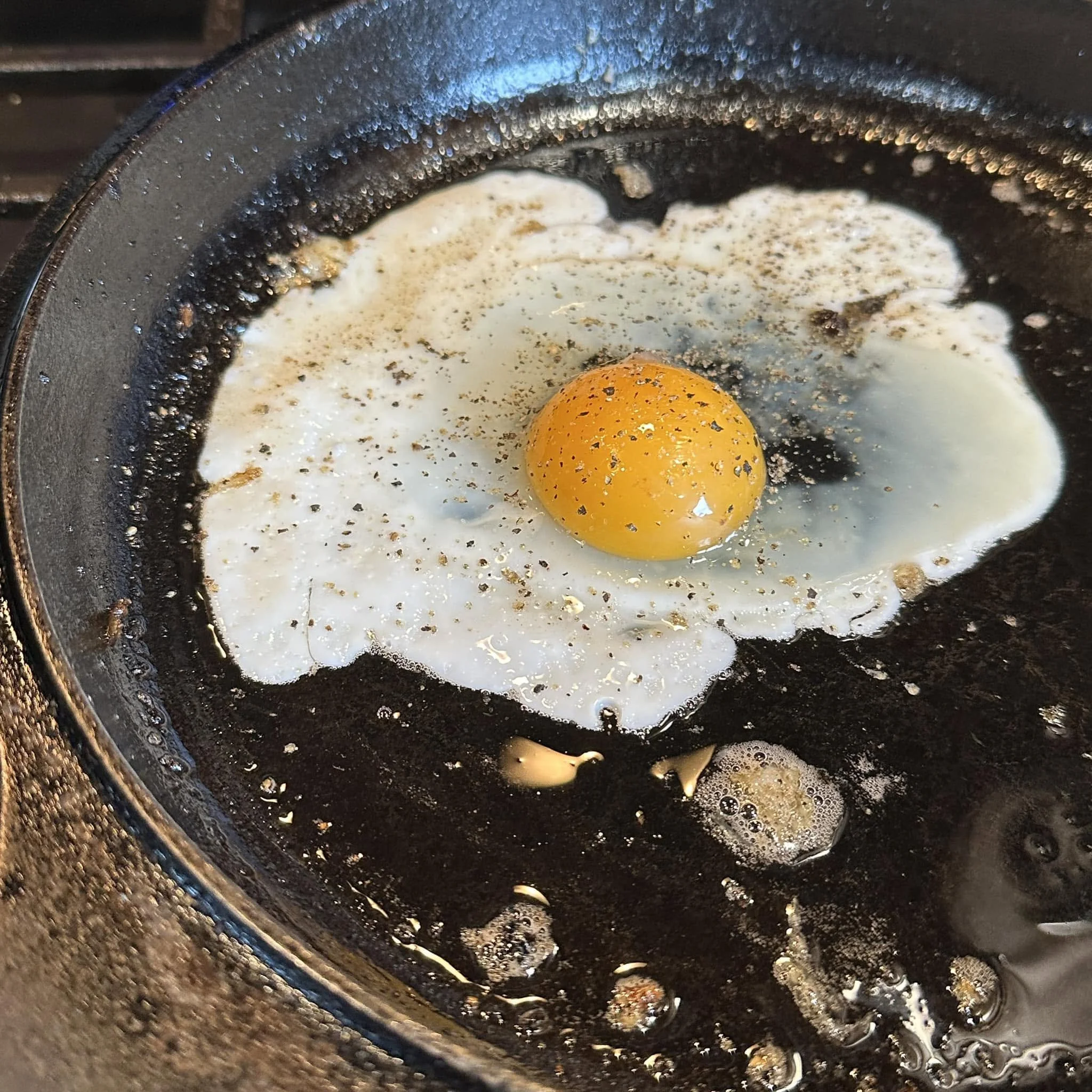 One of our pasture raised eggs cooked by customer Ry Le. Check out that yolk
