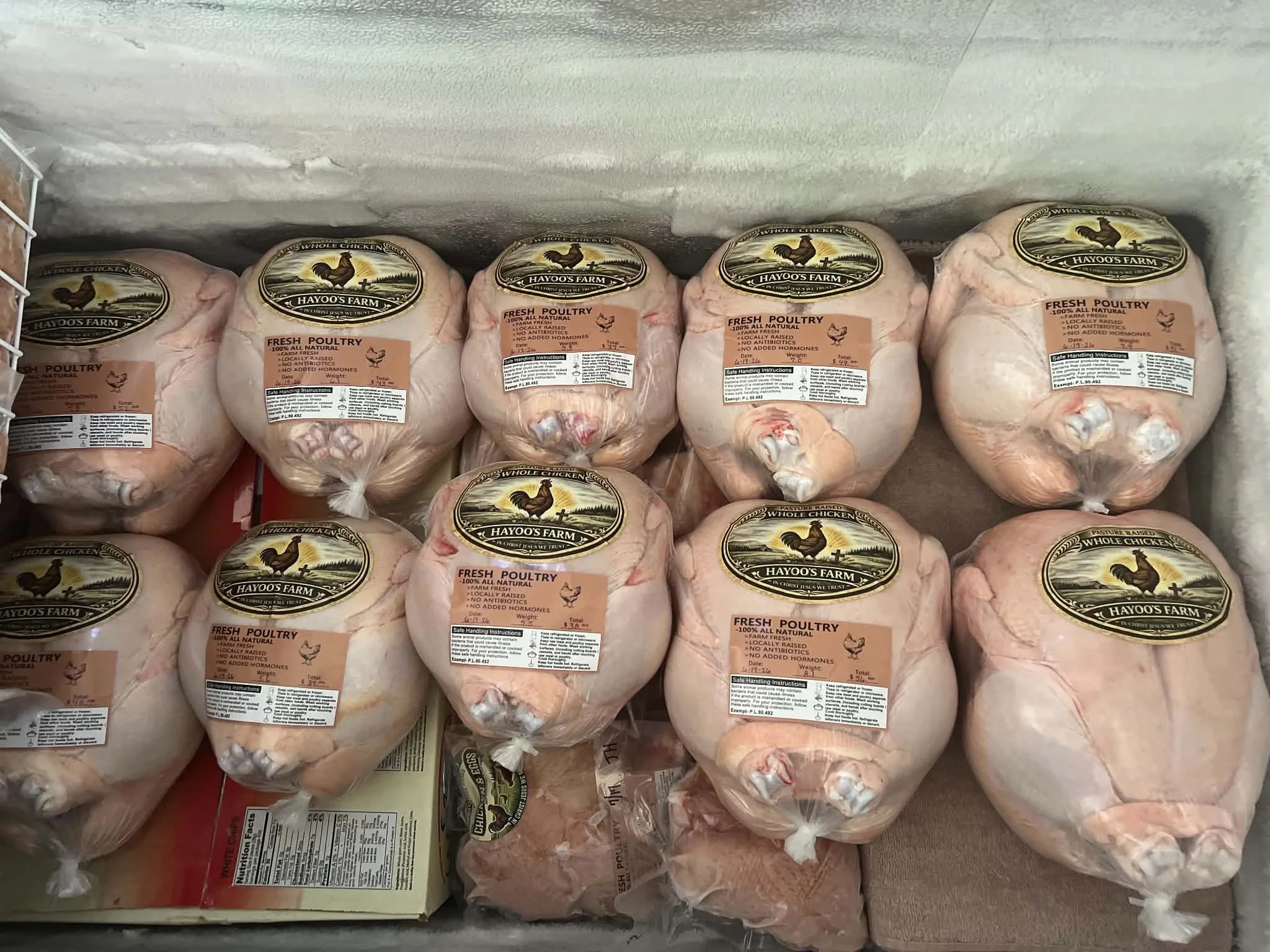 Now THAT is a stocked freezer, one of our customers loaded up and ready for a whole lot of chicken dinners.