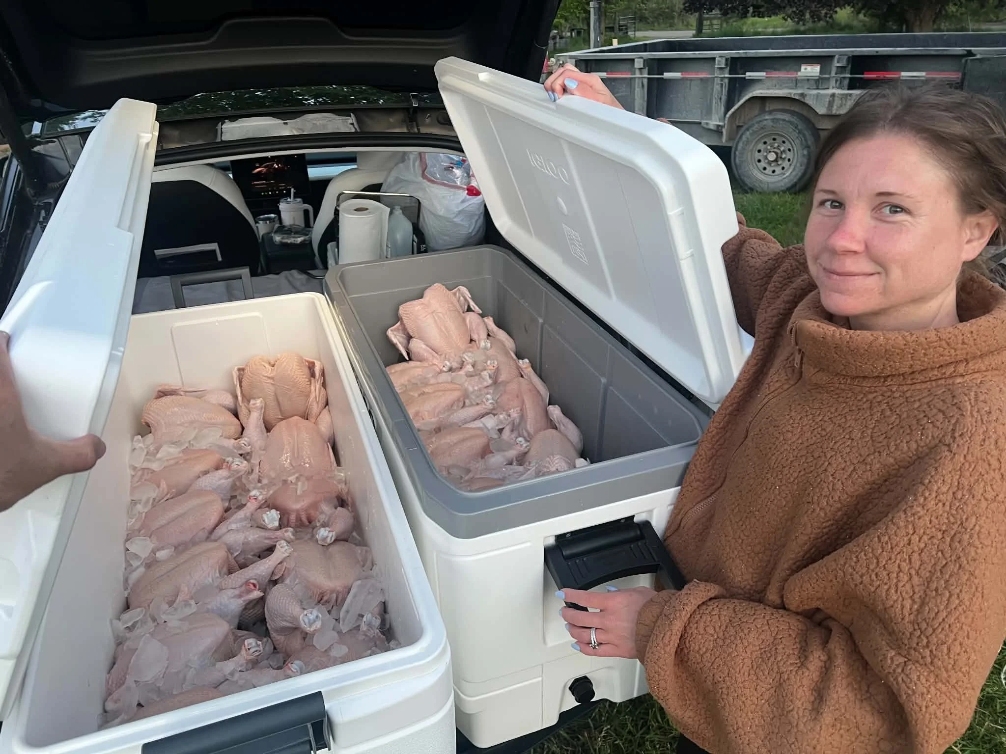 Paige with the finished batch, a long day of work almost wrapped up.