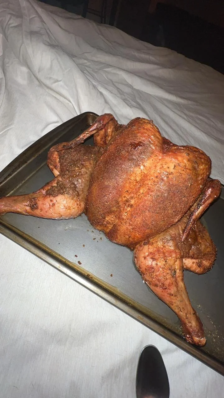 One of our pasture raised birds after getting the full seasoning treatment. Somebody understood the assignment.
