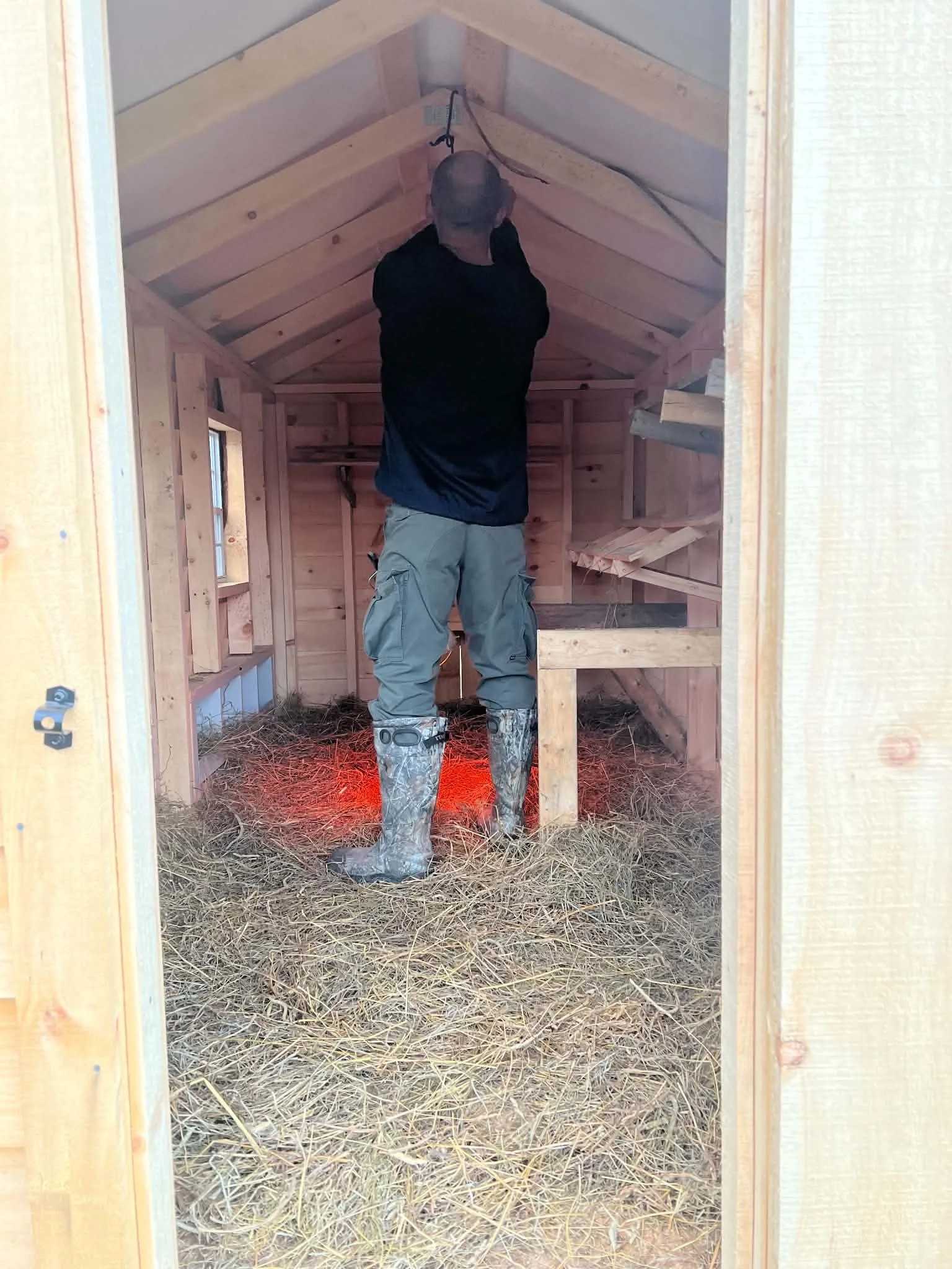 Getting the heat lamp ready for our family’s laying hens before the Michigan winter sets in.