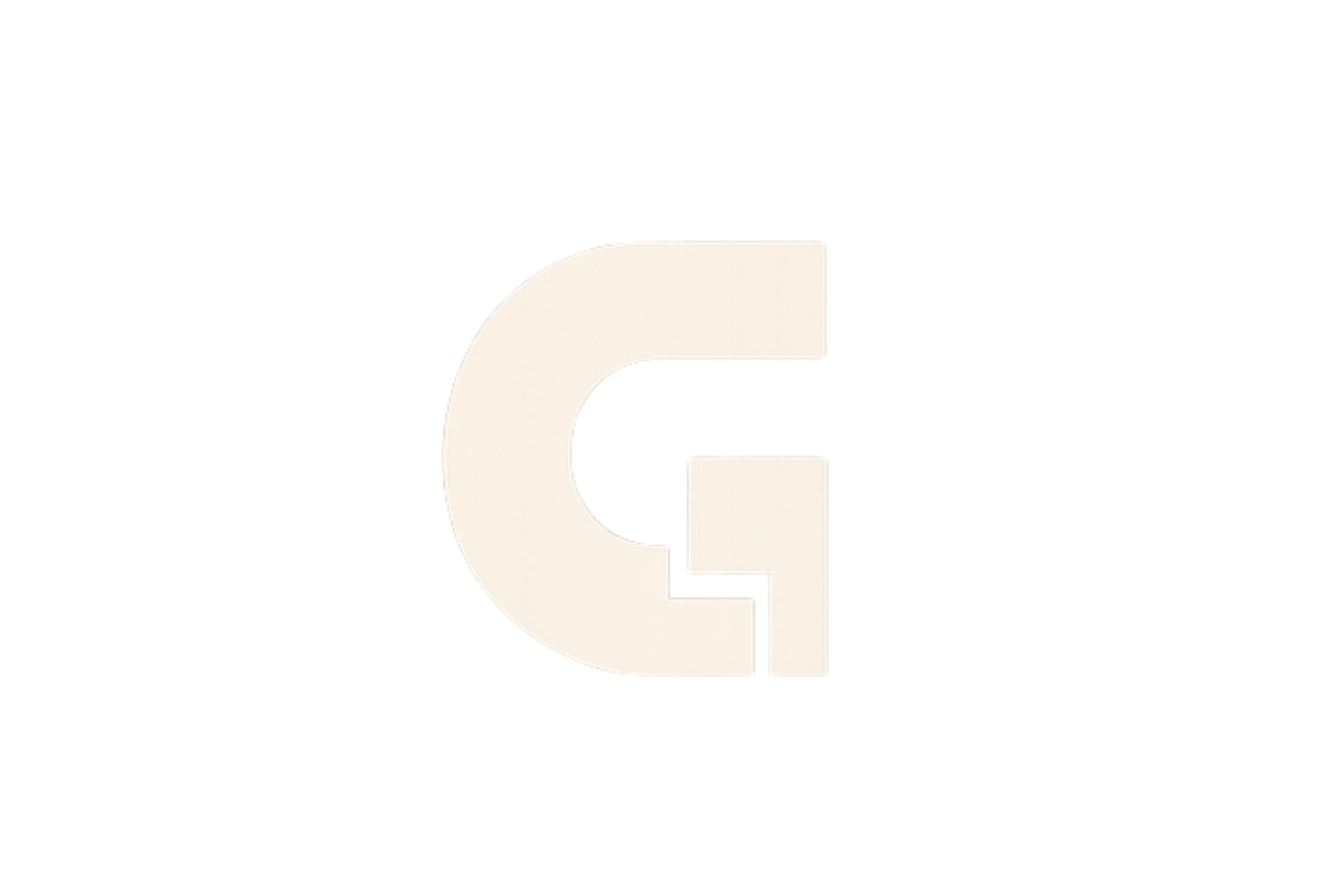 A stylized graphic depicting a large white letter 'G' with a horizontal maroon streak across it, set against a black background.