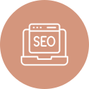 Icon of a laptop with a webpage showing 'SEO' on the screen.