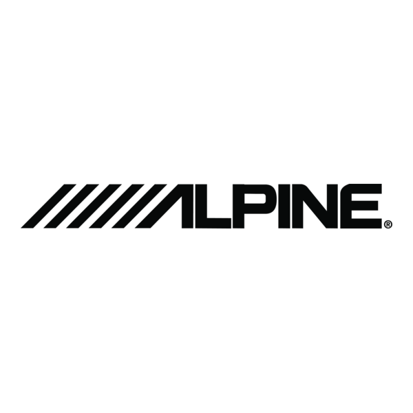Alpine logo in black text with diagonal lines above the brand name.