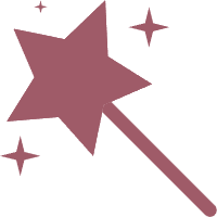 Illustration of a magic wand with a star at the tip, surrounded by sparkles.