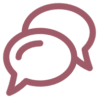 Two overlapping speech bubbles, one larger and one smaller, outlined in purple.