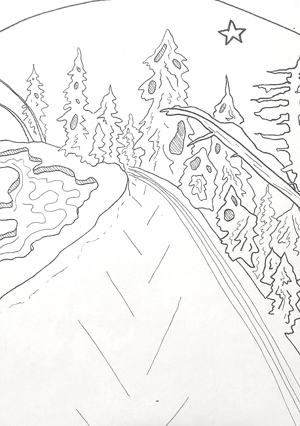 sugarloaf ski by the river (sketch)