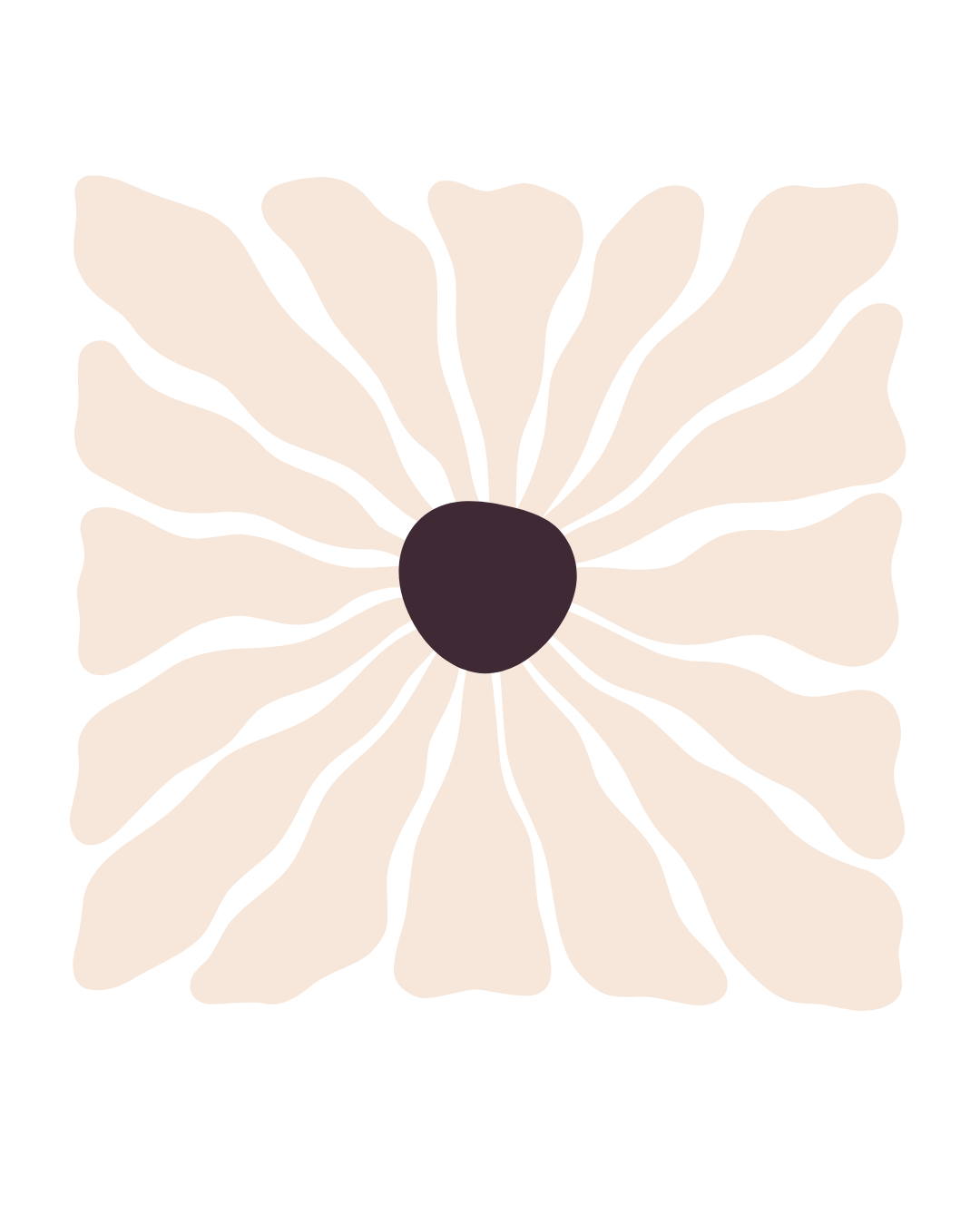 Ein florales Muster mit schwarzen Linien und cremefarbenen Blütenblättern auf schwarzem Hintergrund.