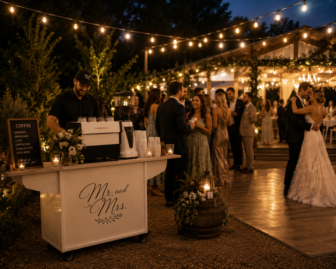 Remain Coffee Co. Luxury mobile coffee cart available to serve wedding guests during reception.