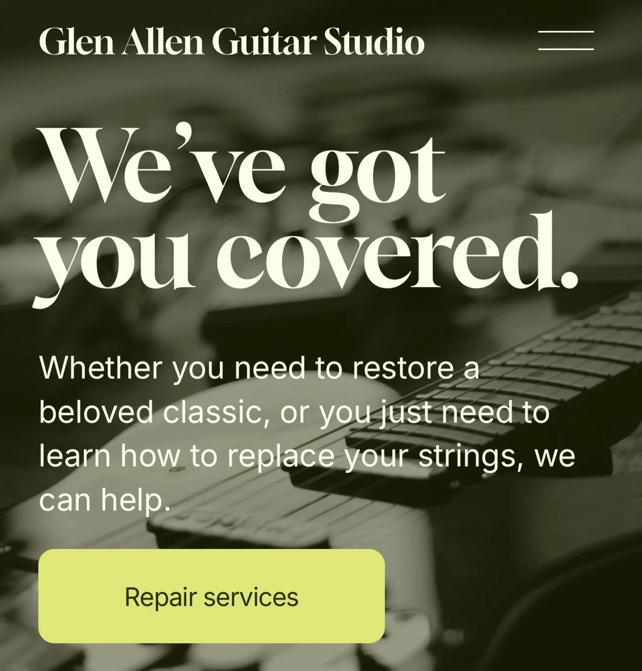 It&rsquo;s official! The website is live. Let us know how we can help you with your musical journey! Guitar repairs and lessons.