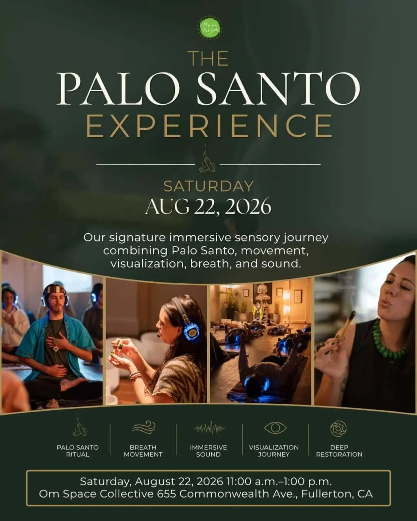 Founder of Maison Palo Santo, devoted to sharing the transformative power and sacred essence of authentic palo santo sustainably sourced from Ecuador. 

Through an immersive journey of scent, sound, and intentional breathwork, guests are invited to s