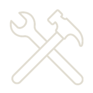 Line drawing of a wrench and a hammer crossed over each other.