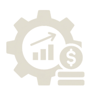 Gears and financial symbols.