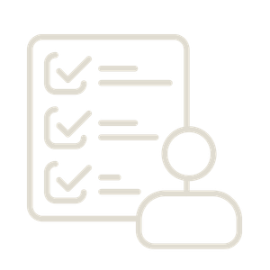 Icon of a person in front of a checklist or survey with four checkboxes.