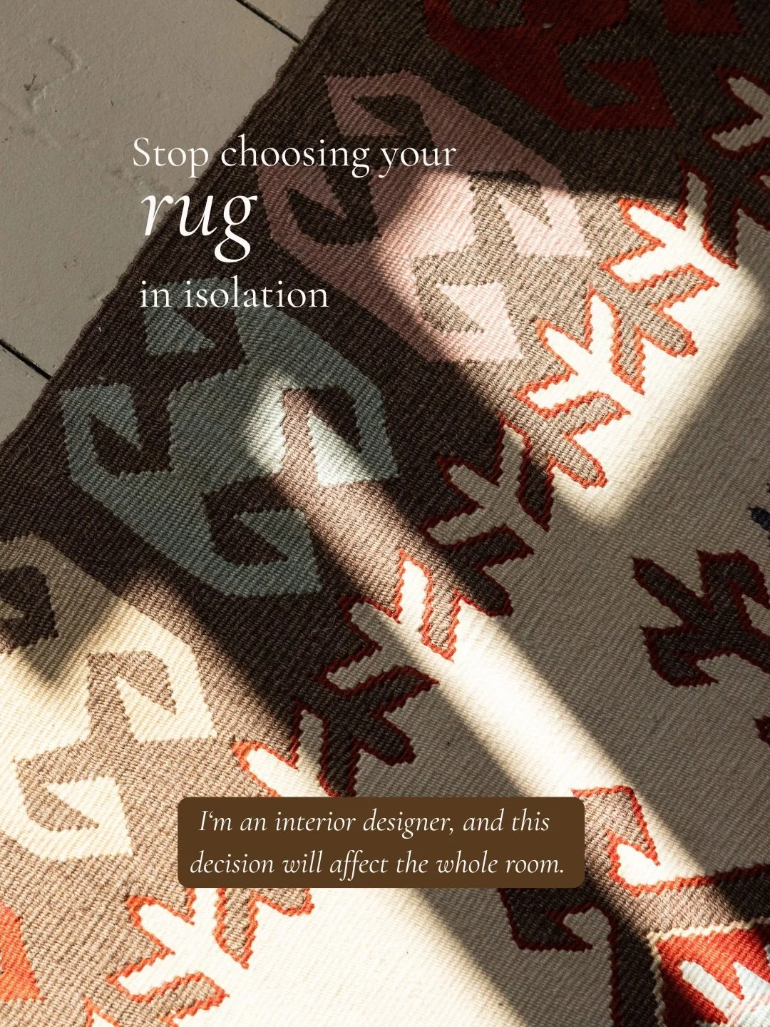 A rug can completely change how a room feels, and the most common mistake I see is choosing a rug in isolation. 

The right dimensions depend on what you&rsquo;re trying to achieve in the space, the furniture arrangement, the zones and the overall ro