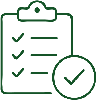 Checklist on clipboard with checkmarks and a large checkmark in a circle