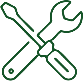Outline of a screwdriver crossing a wrench.