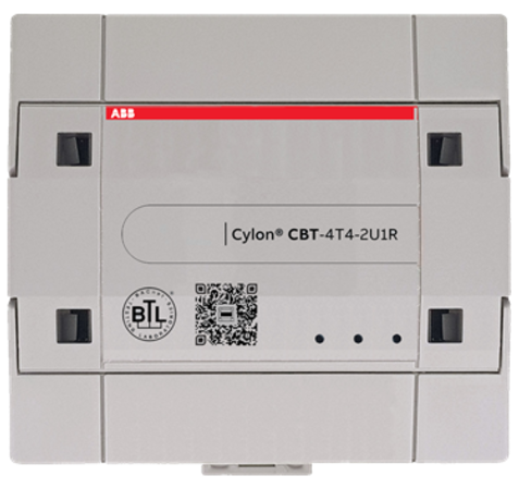 Electrical circuit breaker box with ABB logo and model Cylon CBT-4T4-2U1R.