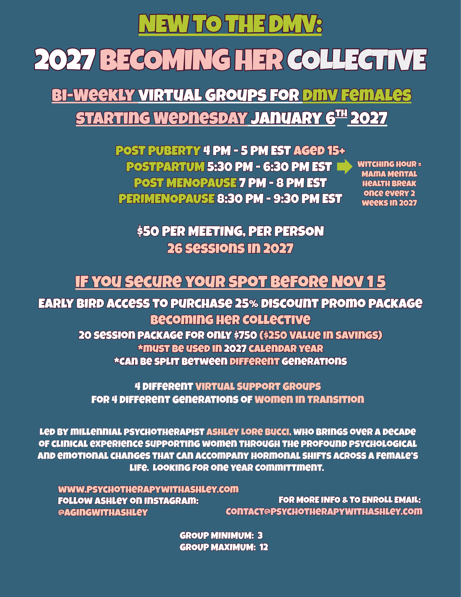 Early Bird Deal | DMV Virtual Group Therapy | Females In Hormonal Transitions | Secure Your Spot Before it Fills Up!