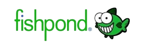 Logo for Fishpond featuring a smiling cartoon fish with glasses.