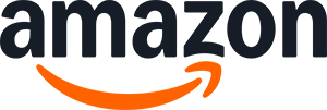 Amazon logo with black text and an orange curved arrow underneath