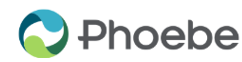 Logo with a circular design resembling a wave and the text 'Phoebe'.